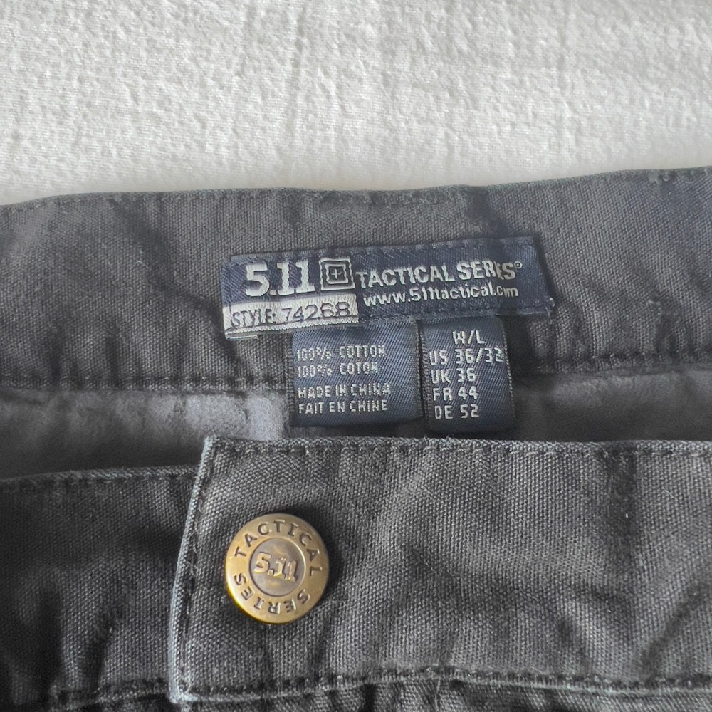 5.11 Tactical Series 74268 Mens Black Cotton Canvas Cargo Work Pants 36x32